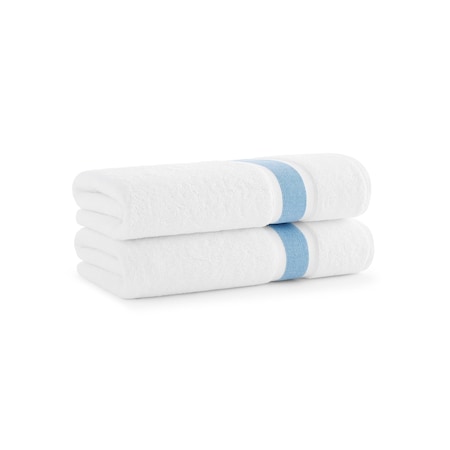 Monarch Brands Aegean Recycled Bath Towels 30in x 60in - Stripe, Blue, 2PK P-BT-RT-3060-BL